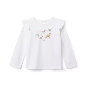 Janie And Jack T-Shirt Size 7 Girl's Best Friend Long Sleeve White Ruffle Dog